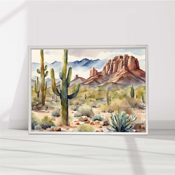 Desert Painting Arizona Watercolor Landscape Saguaro Desert Poster Arizona Wall Art