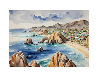 Cabo San Lucas Painting Mexico Coast Watercolor Art Print Wall Art Print Summer Scene Travel Poster Fine Art Print