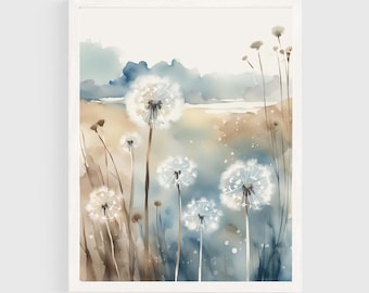 Dandelion Print Painting Wildflowers Watercolor Floral Art Print Flowers Wall Art Botanical Poster - Dandelions #08