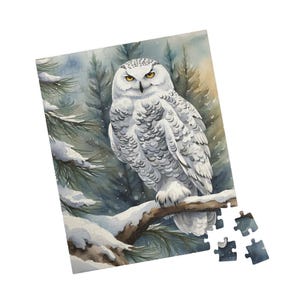 Jigsaw Puzzle Snowy White Owl, Watercolor Winter Nature Landscape | 110 252 520 1014-Piece | Fun Family Activity, Relaxing Hobby, Wildlife