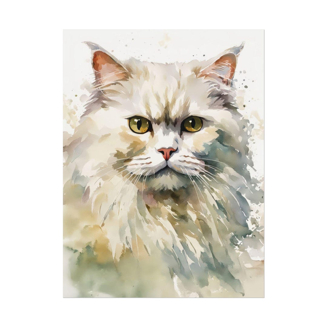 White Persian Cat Print #NC6, Watercolor Painting, Pet Portrait Giclee ...