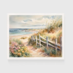 Cape Cod Painting Beach Scene Art Print Seaside Wall Art Beach House Decor Wildflowers Artwork, Cottage Path Coastal Art