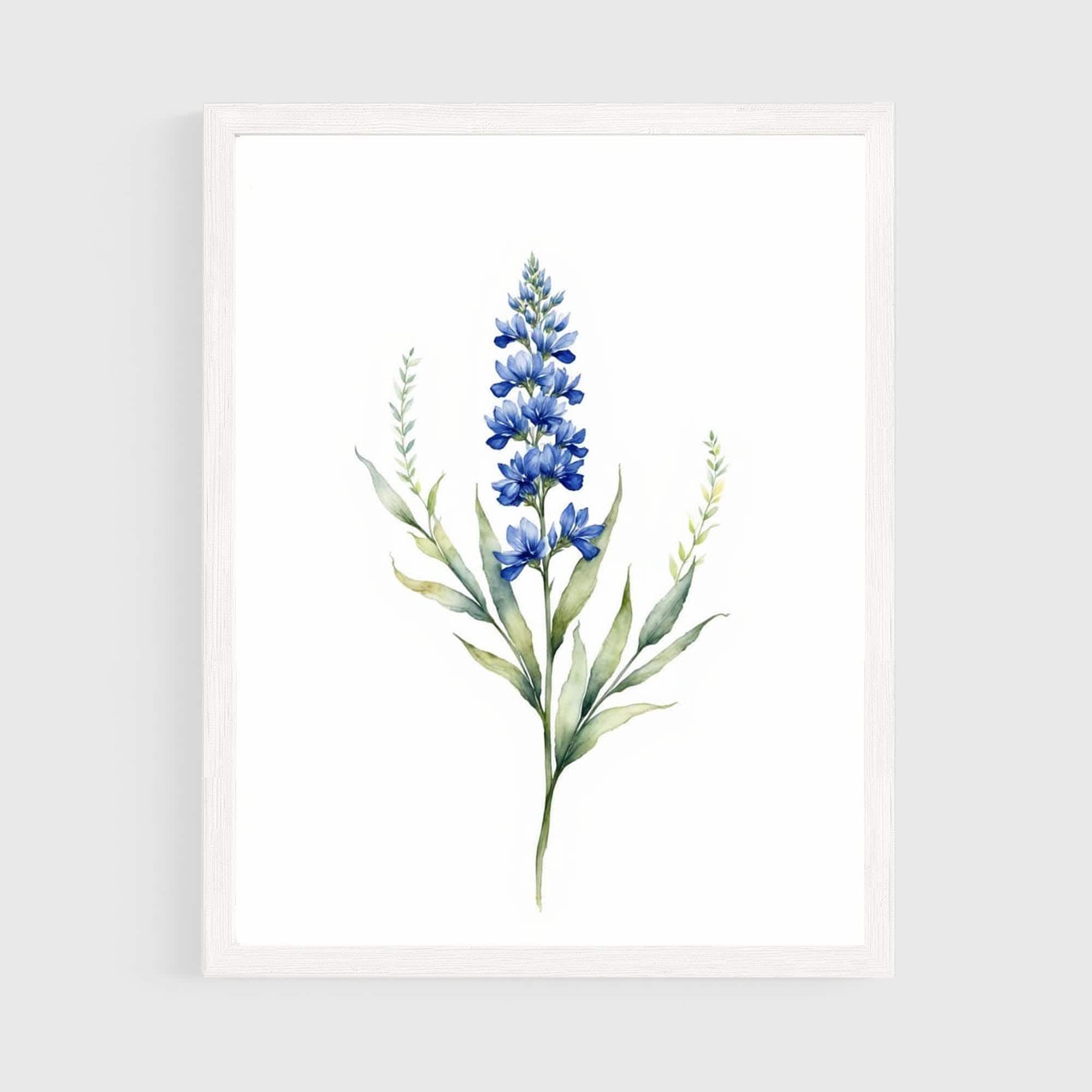 Texas Bluebonnet Flowers Painting, Minimalist State Flower Floral Botanical Wall Art, Elegant Bouquet Watercolor Print #NC4