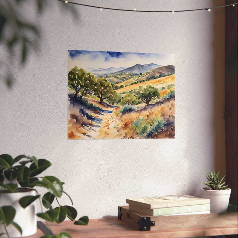 California Hills Painting San Luis Obispo Watercolor Art Print Landscape Art Print Hiking Trail Wall Art Forest Mountain Print image 4