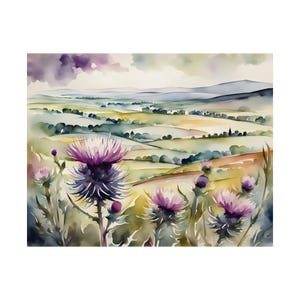 Purple Thistle Flowers Watercolor Painting Scottish Landscape Wildflowers Wall Art Flowers PRINT from a watercolor painting