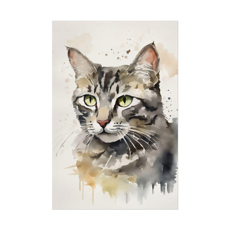 Gray Tabby Cat Watercolor Painting Pets Art Print Animal Wall Art Cat ...