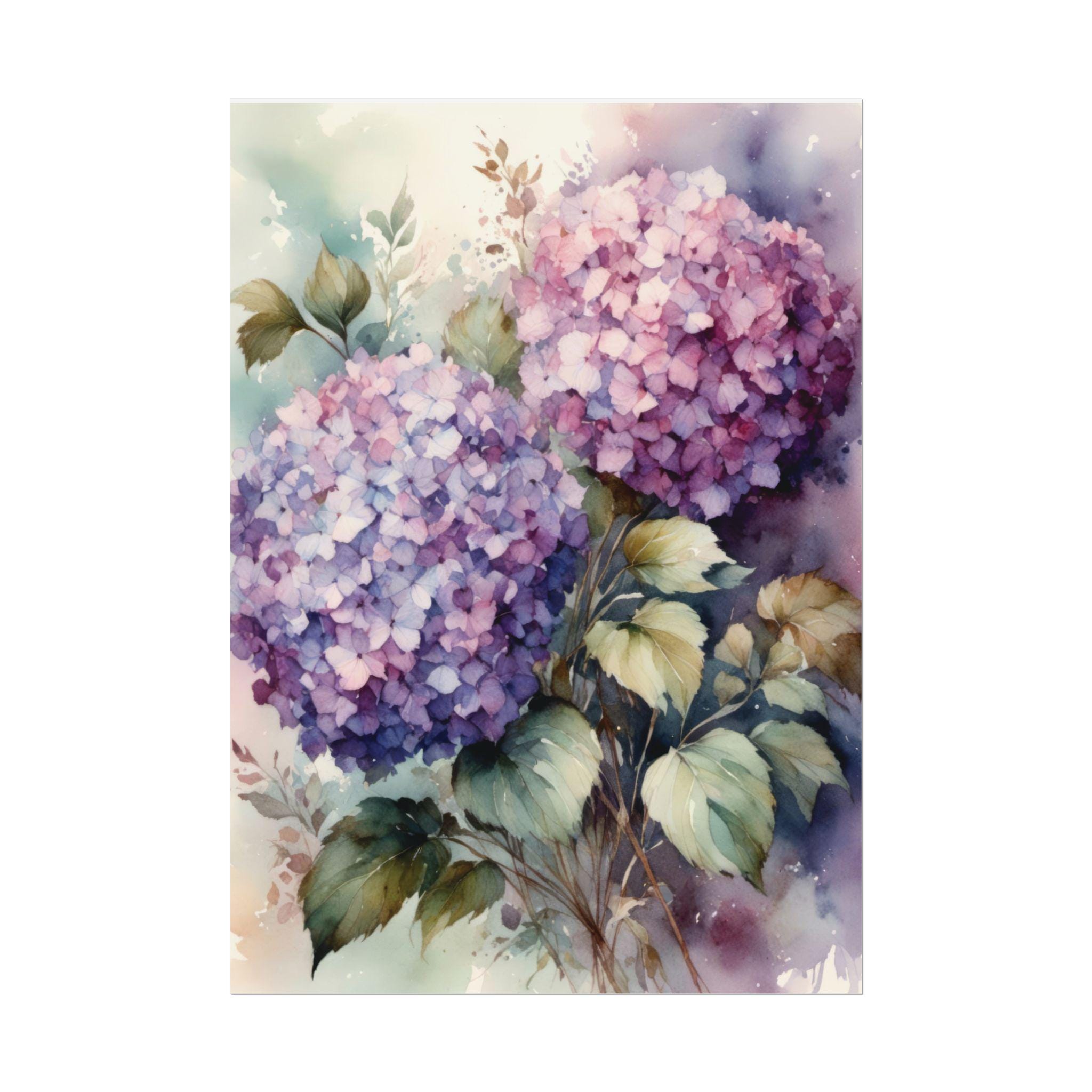 Purple Hydrangea Watercolor Painting Floral Wall Art Flowers Artwork ...