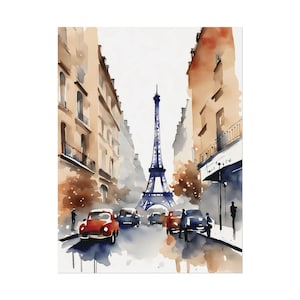 Eiffel Tower Watercolor Painting, Parisian Scene Art Print, France Cityscape Illustration, City Street Wall Art Decor #NC2