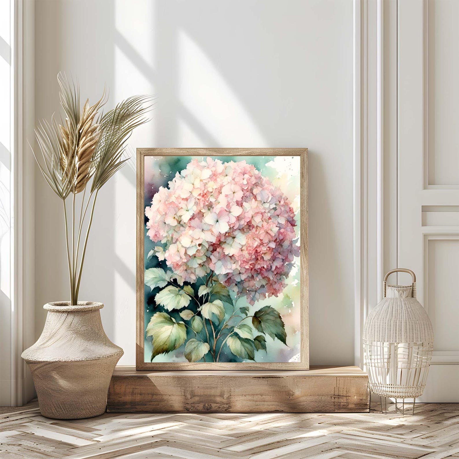 Pale Pink Hydrangea Watercolor Painting Floral Wall Art Flowers Artwork ...