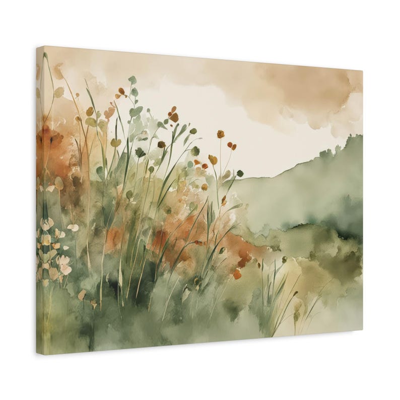 Rust and Sage Green Wildflowers Gallery Wrap Canvas Print #NC99, Watercolor Painting, Floral Art Print image 8