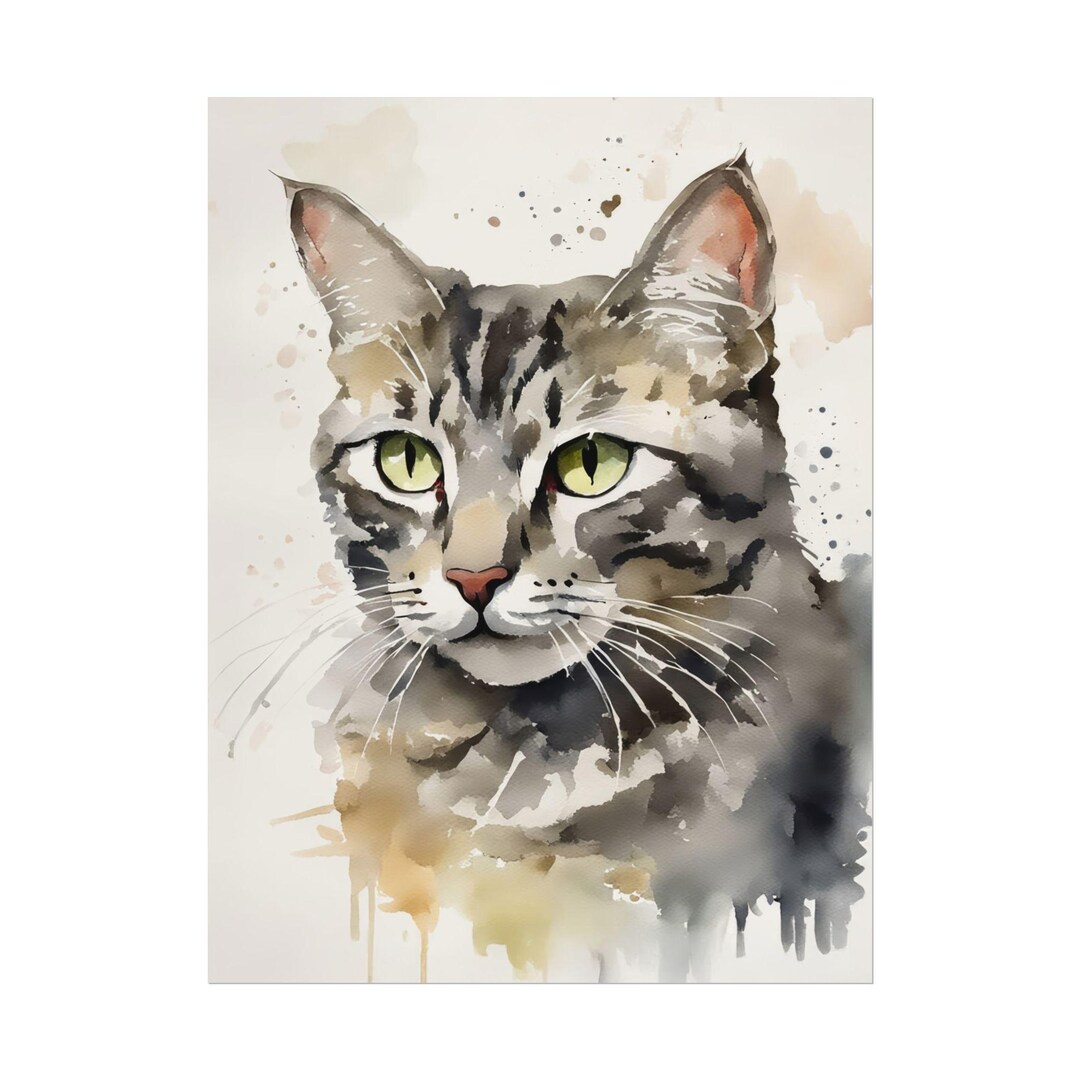 Gray Tabby Cat Watercolor Painting Pets Art Print Animal Wall Art Cat ...