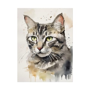 Gray Tabby Cat Watercolor Painting Pets Art Print Animal Wall Art Cat Poster, Family Feline Pet Print