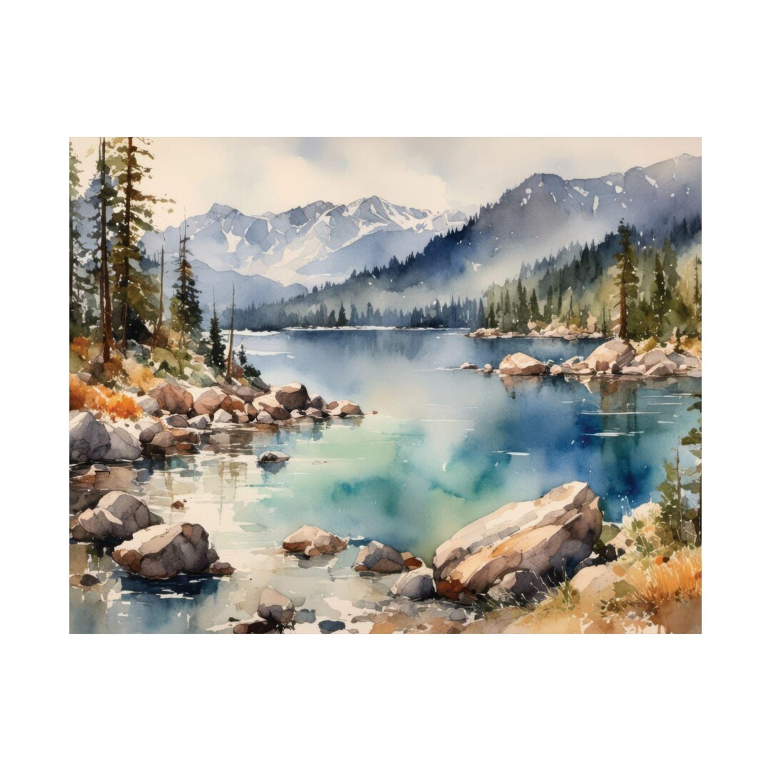 Lake Tahoe Watercolor Painting National Park Artwork California ...
