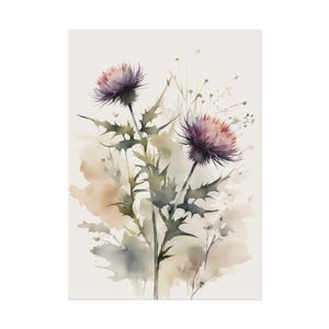 Thistle Flowers Painting, Wildflowers Watercolor Print, Minimalist Floral Botanical Wall Art