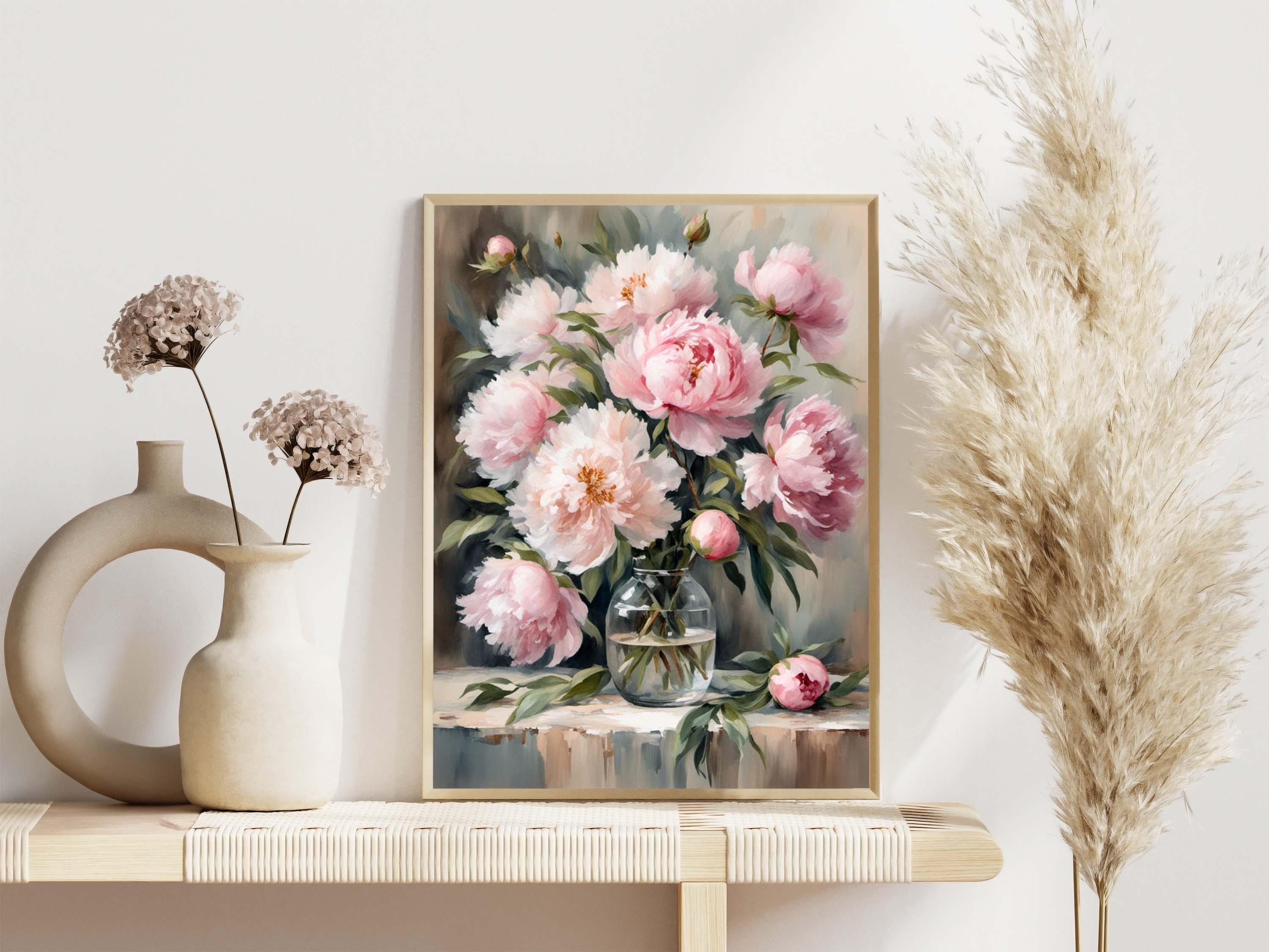 Pink Peony Flowers Watercolor Painting Peonies Floral Poster Art Print ...