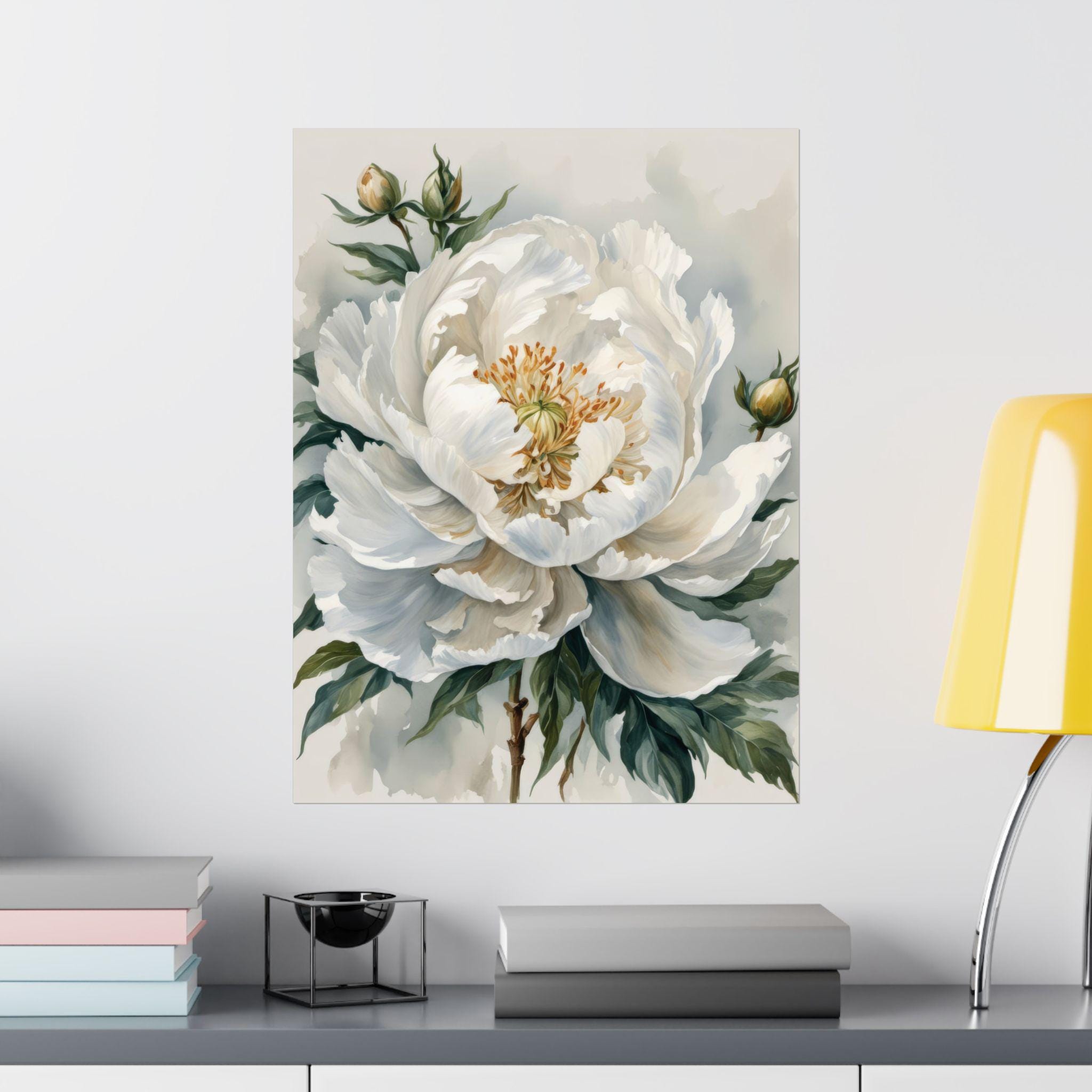 White Peony Flower Watercolor Painting Peonies Floral Poster Art Print ...