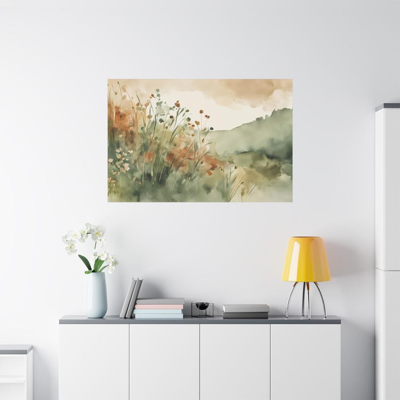 Rust and Sage Green Wildflowers Gallery Wrap Canvas Print #NC99, Watercolor Painting, Floral Art Print image 5