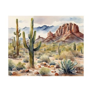 Desert Painting Arizona Watercolor Landscape Saguaro Desert Poster Arizona Wall Art