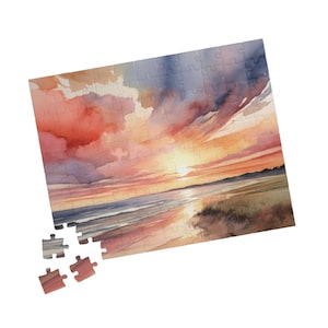 Jigsaw Puzzle, Colorful Beach Sunset Landscape Ocean Watercolor (110, 252, 520, 1014-piece), Adult, Kids, Family, East Coast Seascape