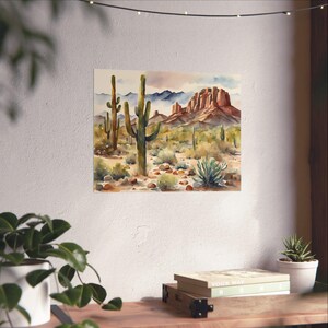 Desert Painting Arizona Watercolor Landscape Saguaro Desert Poster Arizona Wall Art