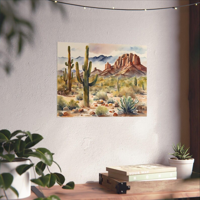 Desert Painting Arizona Watercolor Landscape Saguaro Desert Poster Arizona Wall Art