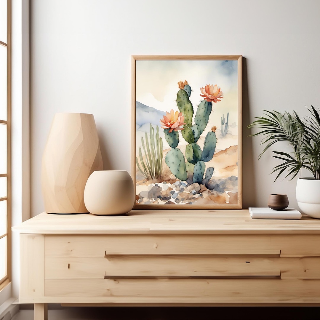 Desert Cactus Flowers Watercolor Art Print Floral Artwork Cacti Wall ...
