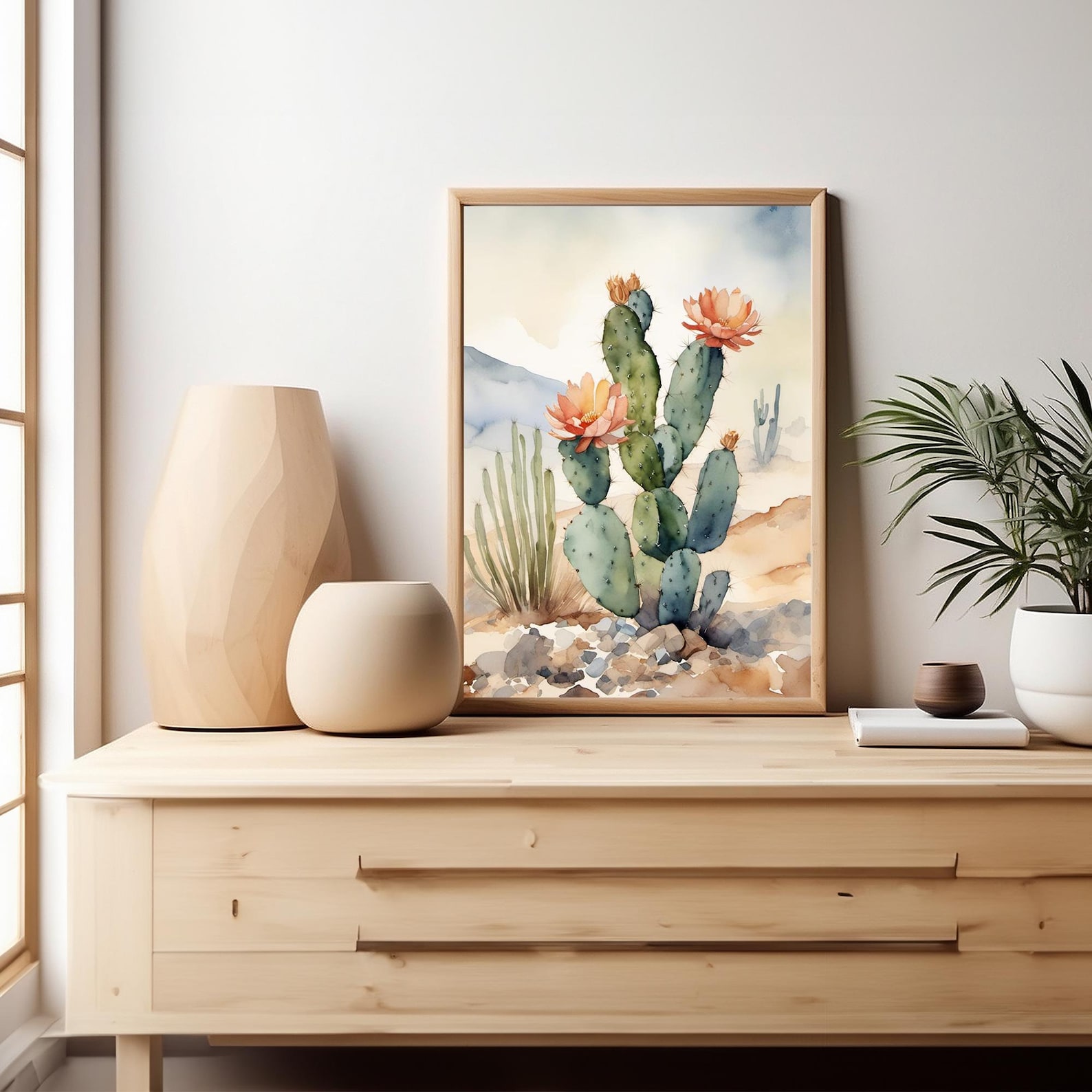 Desert Cactus Flowers Watercolor Art Print Floral Artwork Cacti Wall ...