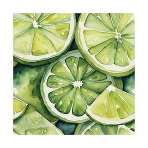 Lime Slices Watercolor Print, Fruits Artwork Square Kitchen Wall Art Food PRINT from a watercolor painting - Lime Slices #08
