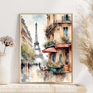 Paris Painting Eiffel Tower Watercolor Art Print Parisian Scene France Cityscape Illustration Wall Art Spring Wall Decor