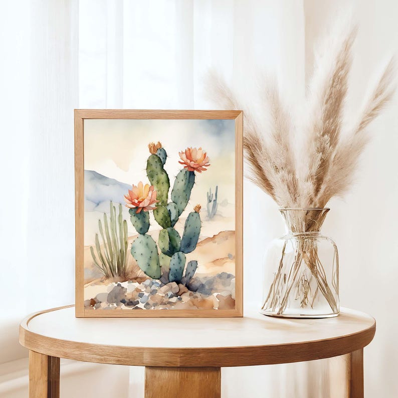 Desert Cactus Flowers Watercolor Art Print Floral Artwork Cacti Wall ...