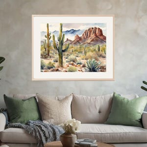 Desert Painting Arizona Watercolor Landscape Saguaro Desert Poster Arizona Wall Art