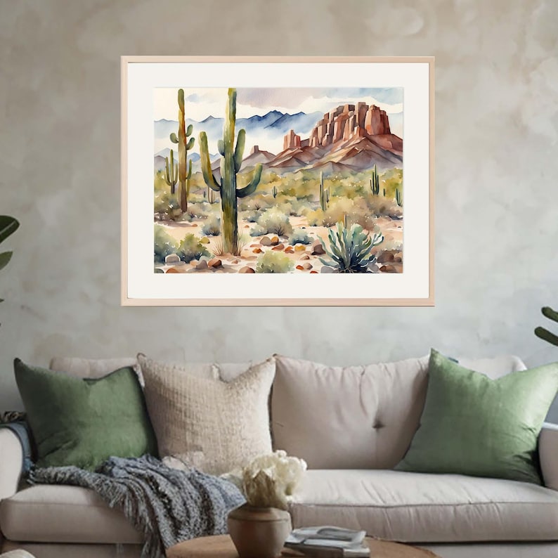 Desert Painting Arizona Watercolor Landscape Saguaro Desert Poster Arizona Wall Art