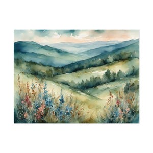 Wildflowers Blue Ridge Mountains Watercolor North Carolina Landscape Painting Appalachian Highlands Artwork Nature Wall Art #6