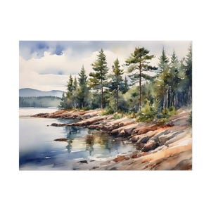 East Blue Hill Giclee Print, Maine Beach Watercolor Painting, Coastal Landscape, Pine Shoreline Art Print #NC10