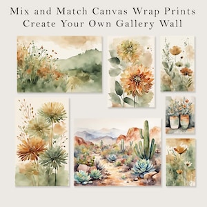 Rust and Sage Green Wildflowers Gallery Wrap Canvas Print #NC99, Watercolor Painting, Floral Art Print image 3