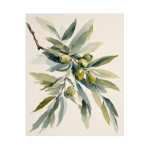Olive Branch Watercolor Painting, Olive Tree Artwork Botanical Wall Art Farmhouse Wall Decor Kitchen PRINT
