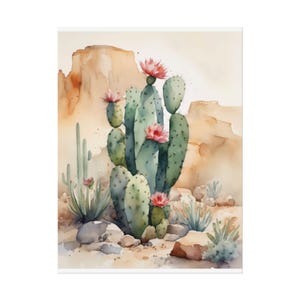 Pink Cactus Blooms Watercolor Art Print Floral Artwork Cacti Wall Art Cactus Flowers PRINT from watercolor painting - Cactus #05