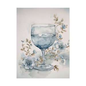 Trendy Cocktail Poster, Wine Glass Poster, Print, Baby Blue Girly Bar Cart Art, Cute Floral Preppy Posters #NC6