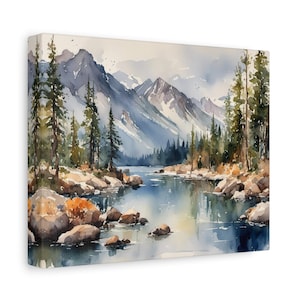 Lake Tahoe Watercolor Canvas Print California Landscape Wall Art National Park Artwork Lake watercolor painting - Tahoe #15
