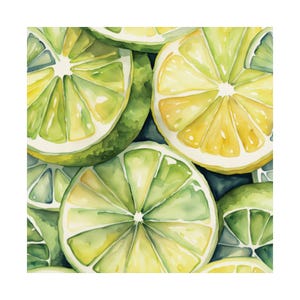 Lemon Lime Slices Watercolor Print, Fruits Artwork Square Kitchen Wall Art Food PRINT from a watercolor painting - Lemon Lime Slices #01