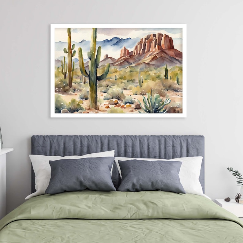 Desert Painting Arizona Watercolor Landscape Saguaro Desert Poster Arizona Wall Art
