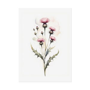 Thistle Flowers Painting, Wildflowers Watercolor Print, Minimalist Floral Botanical Wall Art #NC9
