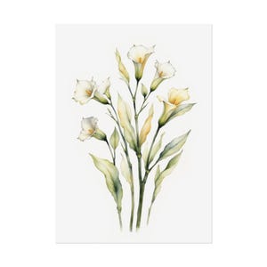 White Calla Lily Flowers Painting, Minimalist Calla Lilies Floral Botanical Wall Art, Elegant Bouquet Watercolor Print #NC3