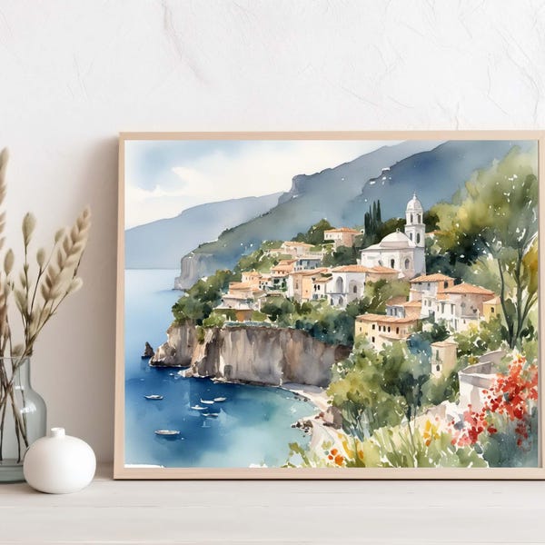 Ravello Painting Amalfi Coast Watercolor Villa Rufolo Art Print Mediterranean Wall Art, Italian Travel Poster, Italy Art