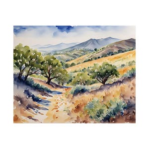 California Hills Painting San Luis Obispo Watercolor Art Print Landscape Art Print Hiking Trail Wall Art Forest Mountain Print image 3