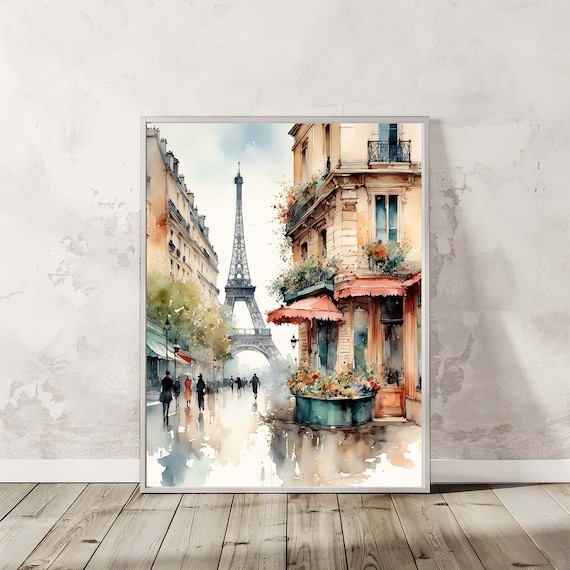 Paris Painting Eiffel Tower Watercolor Art Print Parisian Scene France Cityscape Illustration Wall Art Spring Wall Decor
