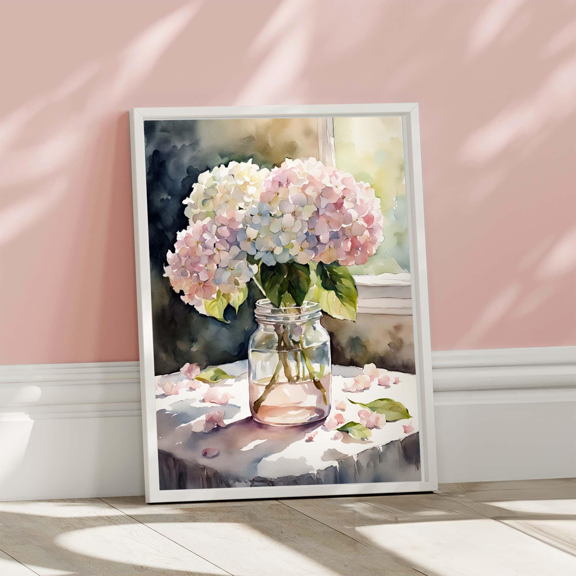 Pastel Hydrangea Watercolor Painting, Floral Still Life Wall Art ...