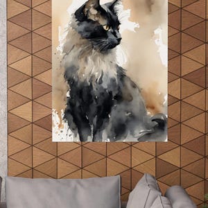 Black Cat Watercolor Painting Pets Art Print Animal Wall Art Cat Poster ...
