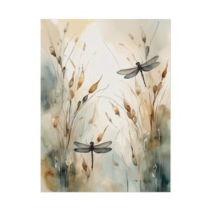 Dragonfly Painting Botanical Watercolor Insect Artwork Dragonfly Art Print Neutral Large Watercolor