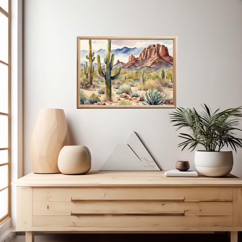 Desert Painting Arizona Watercolor Landscape Saguaro Desert Poster Arizona Wall Art image 7